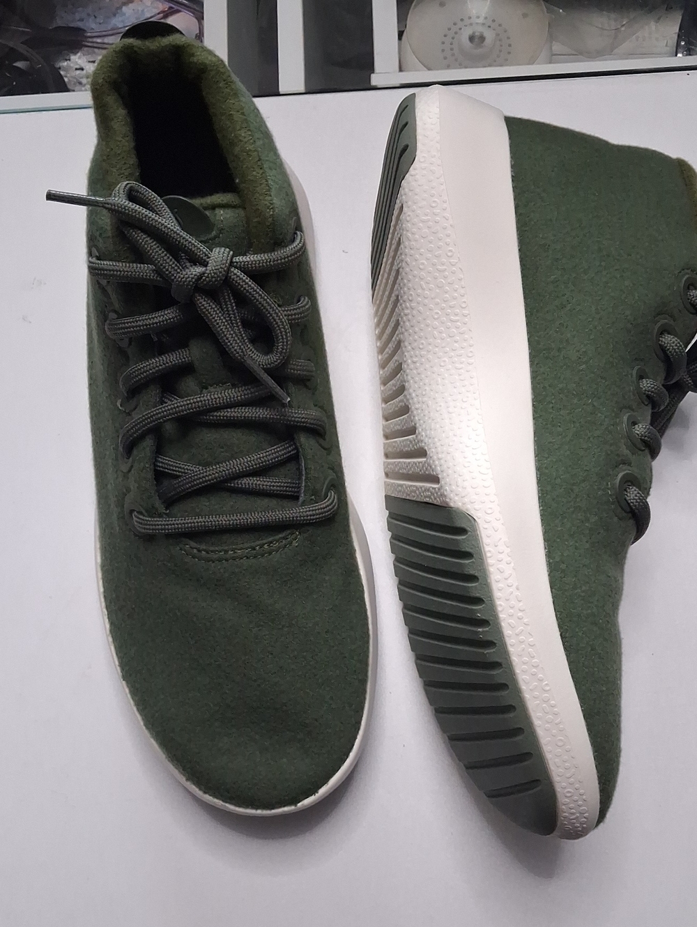 allbirds Olive Green Wool Sneakers with White Sole